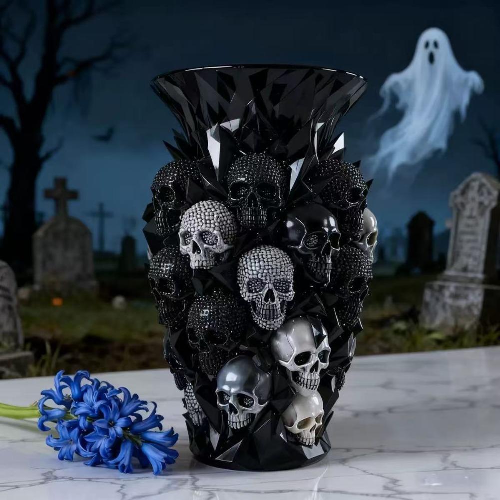 Florist Supply Vases - Gothic Skull Resin Vase Black Crystal