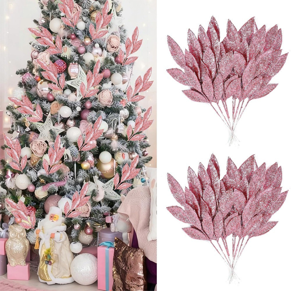 3/12Pcs Pink Glitter Leaf Pick - Florist Supply Bulk 评论和价格