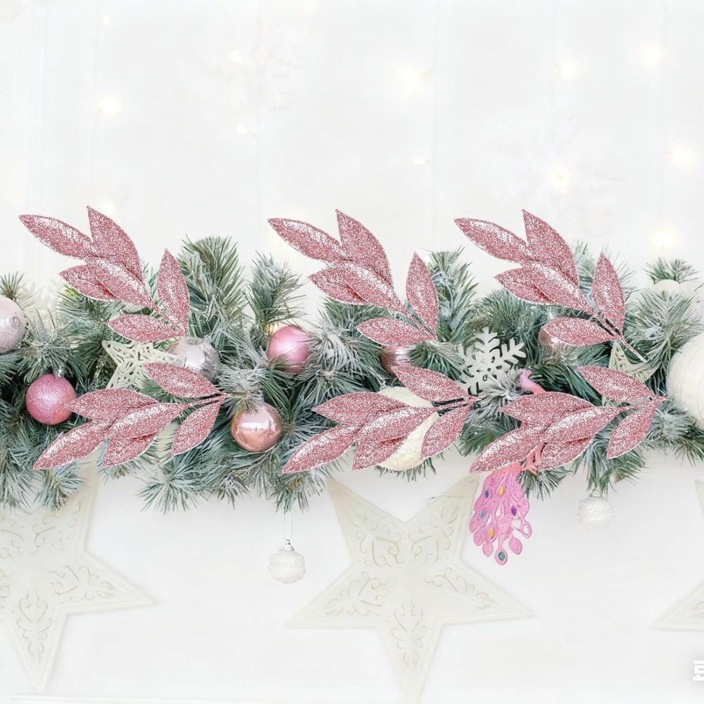 3/12Pcs Pink Glitter Leaf Pick - Florist Supply Bulk 评论和价格